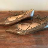 J. Crew Shoes | J.Crew $268 Snakeskin Lace-Up Gladiator Tie Flats E0763 | Color: Brown | Size: 10.5