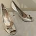 Gucci Shoes | Gucci Gold Leather Shoes Heels Peep Toe Pumps 37 | Color: Gold | Size: 7