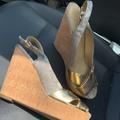 Coach Shoes | Coach Gold And Cork Wedges!! Jessy Slingback Style | Color: Gold/Tan | Size: 9