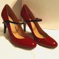 Nine West Shoes | Adorable Red Patent Leather Mary Jane Style Heels By 9 West W/ Black Straps | Color: Black/Red | Size: 8.5 M