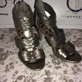 Jessica Simpson Shoes | Jessica Simpson Strappy Zip Back Heels | Color: Silver | Size: 8.5