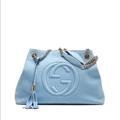Gucci Bags | Gucci Soho Nubuck Medium Chain-Strap Tote Bag | Color: Blue/Gold | Size: 9.8"H X 14"W X 7.5"