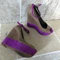 Jessica Simpson Shoes | Jessica Simpson Color Block Ankle Wedges Heels | Color: Purple/Red/Tan | Size: 7