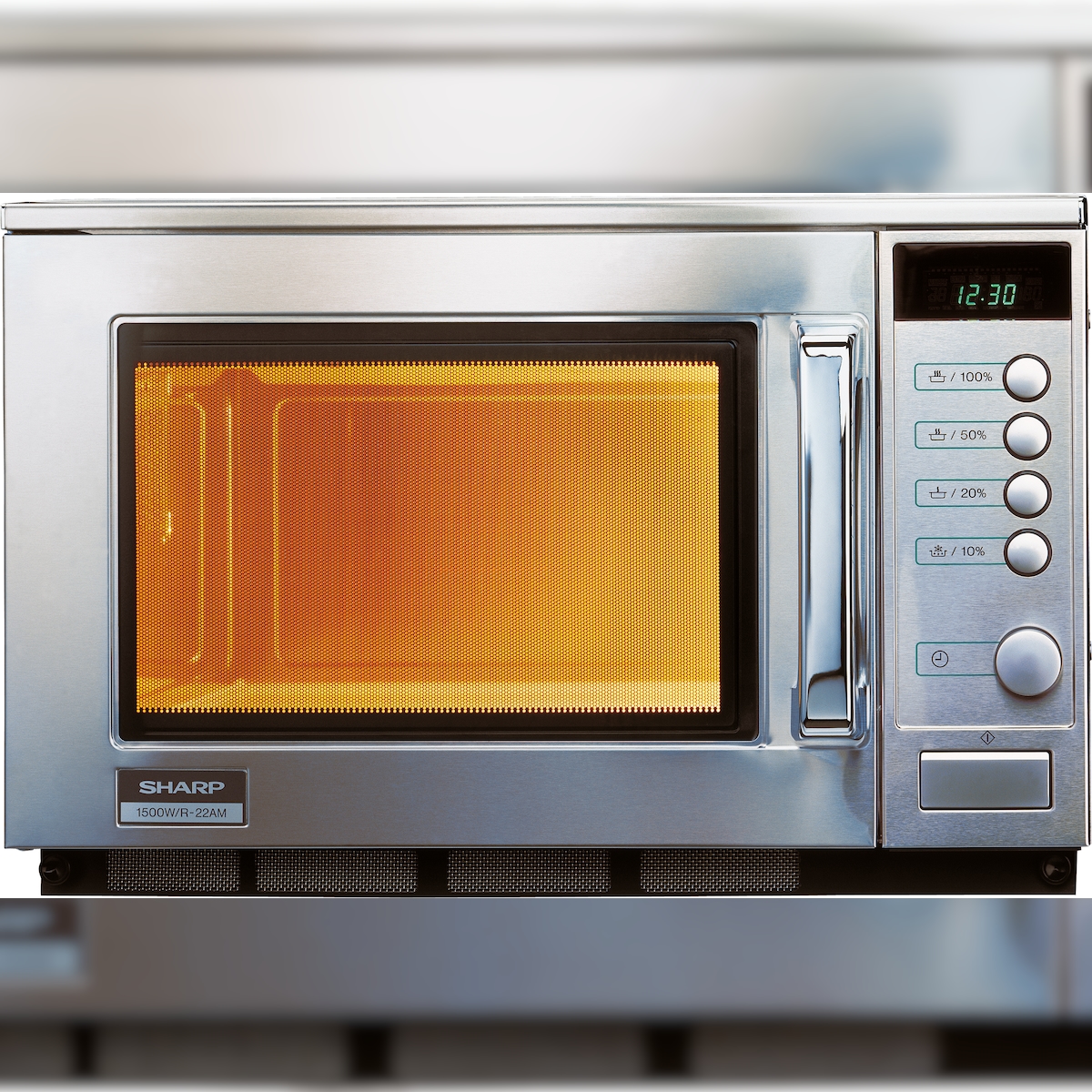 Sharp Profi-Mikrowelle R-22AM, 20 L, 1500 W, Edelstahl, Drehregler & Digitron Image