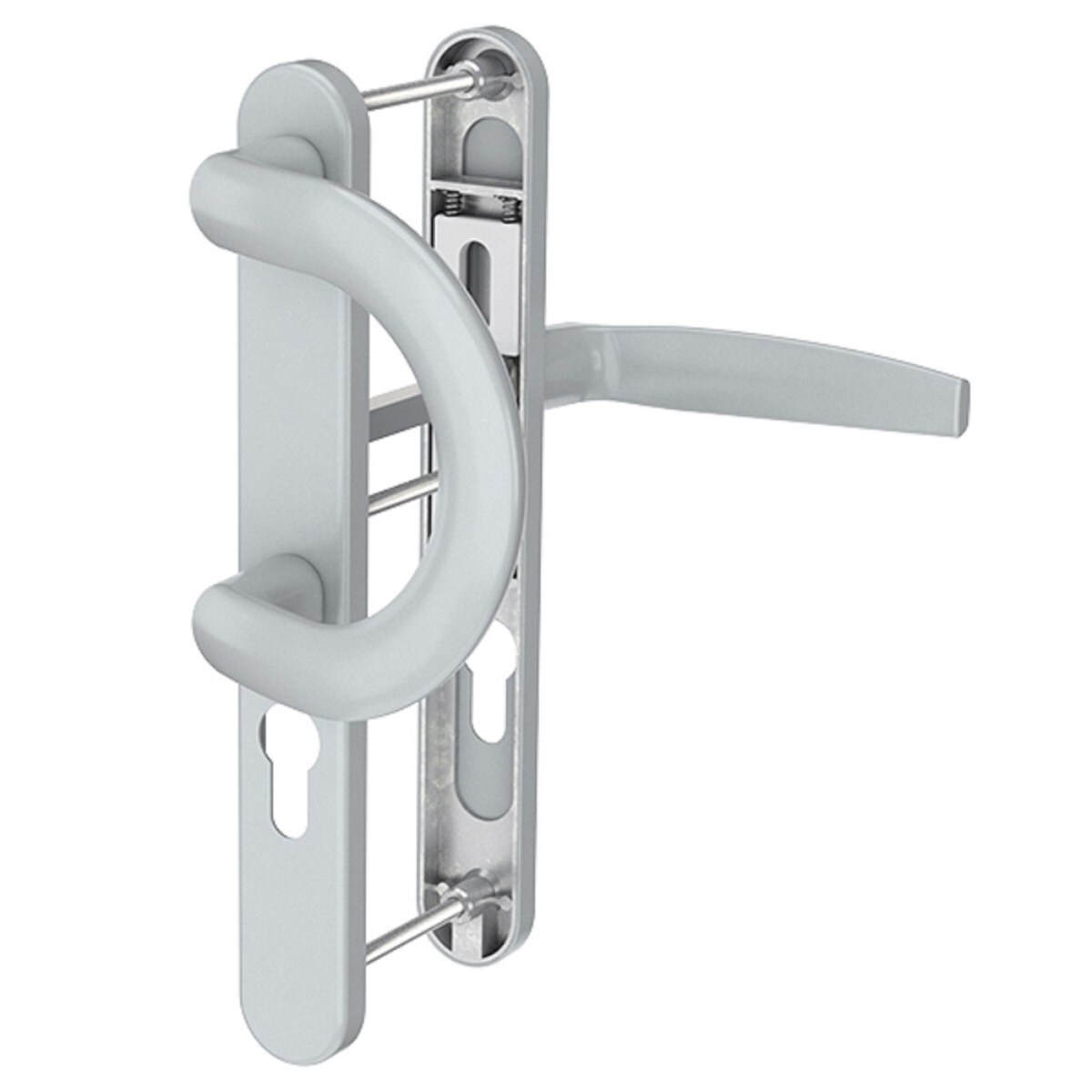 MS Beschläge Langschild PZ Schmalrahmengarnitur 92mm Silber Bügelgriff/Drücker TS 55-70mm Image