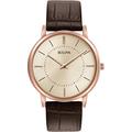 Bulova Ultra Slim 97A126 - Herren Designer-Armbanduhr - Armband aus Leder - Braun/Roségoldfarben