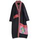 LZJN Women's Long Thick Ethnic Embroidered Winter Warm Cotton Padded Parka Coat (Black, One Size)