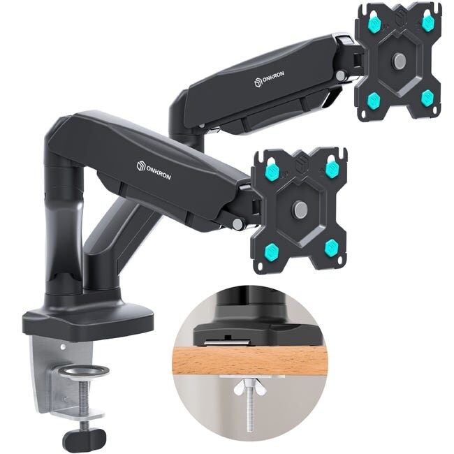 ONKRON Monitor Halterung 2 Monitore für 13 - 32 Zoll Bildschirme bis 10 kg pro Arm, Gasdruckfeder Monitorhalterung,VESA 75x75 - 100x100,Schwarz G160-B Image