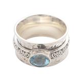 Protected Beauty,'Blue Topaz and Sterling Silver Spinner Ring'