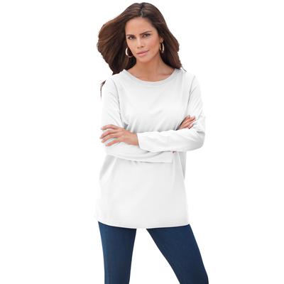 Plus Size Women's Long-Sleeve Crewneck Ultimate Tee by Roaman's in White (Size 3X) Shirt