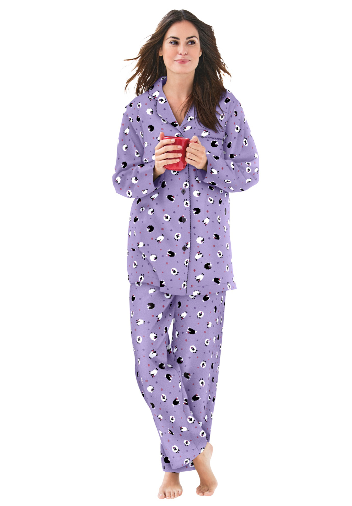 Plus Size Women's Classic Flannel Pajama Set by Dreams & Co. in Soft Iris Sheep (Size 34/36) Pajamas