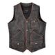 Men's Vintage Leather Vest Black Red Waxed Real Cow Leather Rock Hunter Waistcoat 9693 WC (M)