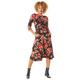 Roman Originals Women Fit and Flare Floral Print Midi Dress - Ladies Everyday Smart Casual Work Office Round Neck 3/4 Sleeve Gathered Waist Stretch Jersey A-Line Day Dress - Red - Size 18