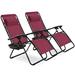 Costway 2 Pieces Folding Lounge Chair with Zero Gravity-Dark Red