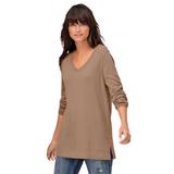 Plus Size Women's V-Neck Sweater Tunic by ellos in Brown Sugar (Size 14/16)