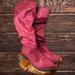 Anthropologie Shoes | Felicity Over The Knee Wide Calf Boots Maroon Dark Cherry Red Suede-Like #0015 | Color: Red | Size: 8