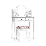 Costway Makeup Vanity Table Set Girls Dressing Table with Drawers Oval Mirror-White