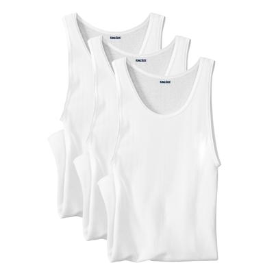 Men's Big & Tall Ribbed Cotton Tank Undershirt, 3-Pack by KingSize in White (Size 7XL)