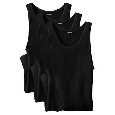 Men's Big & Tall Ribbed Cotton Tank Undershirt, 3-Pack by KingSize in Black (Size 2XL)
