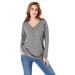 Plus Size Women's Long-Sleeve Henley Ultimate Tee with Sweetheart Neck by Roaman's in Medium Heather Grey (Size 2X) 100% Cotton Shirt