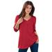 Plus Size Women's Long-Sleeve Henley Ultimate Tee with Sweetheart Neck by Roaman's in Classic Red (Size S) 100% Cotton Shirt