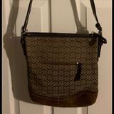 Coach Bags | Euc Coach F10944 Jacquard Mini-C Tan/Brown Suede | Color: Brown/Tan | Size: 11.25” X 10.5”