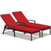 Costway 2 Pieces Patio Rattan Adjustable Back Lounge Chair with Armrest and Removable Cushions-Red