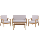 Loungeset Braun/Grau Akazienholz und Polyester 4-teilig Sofa 2 Sessel mit Auflagen und Couchtisch Outdoor Indoor Terrasse Garten Möbel