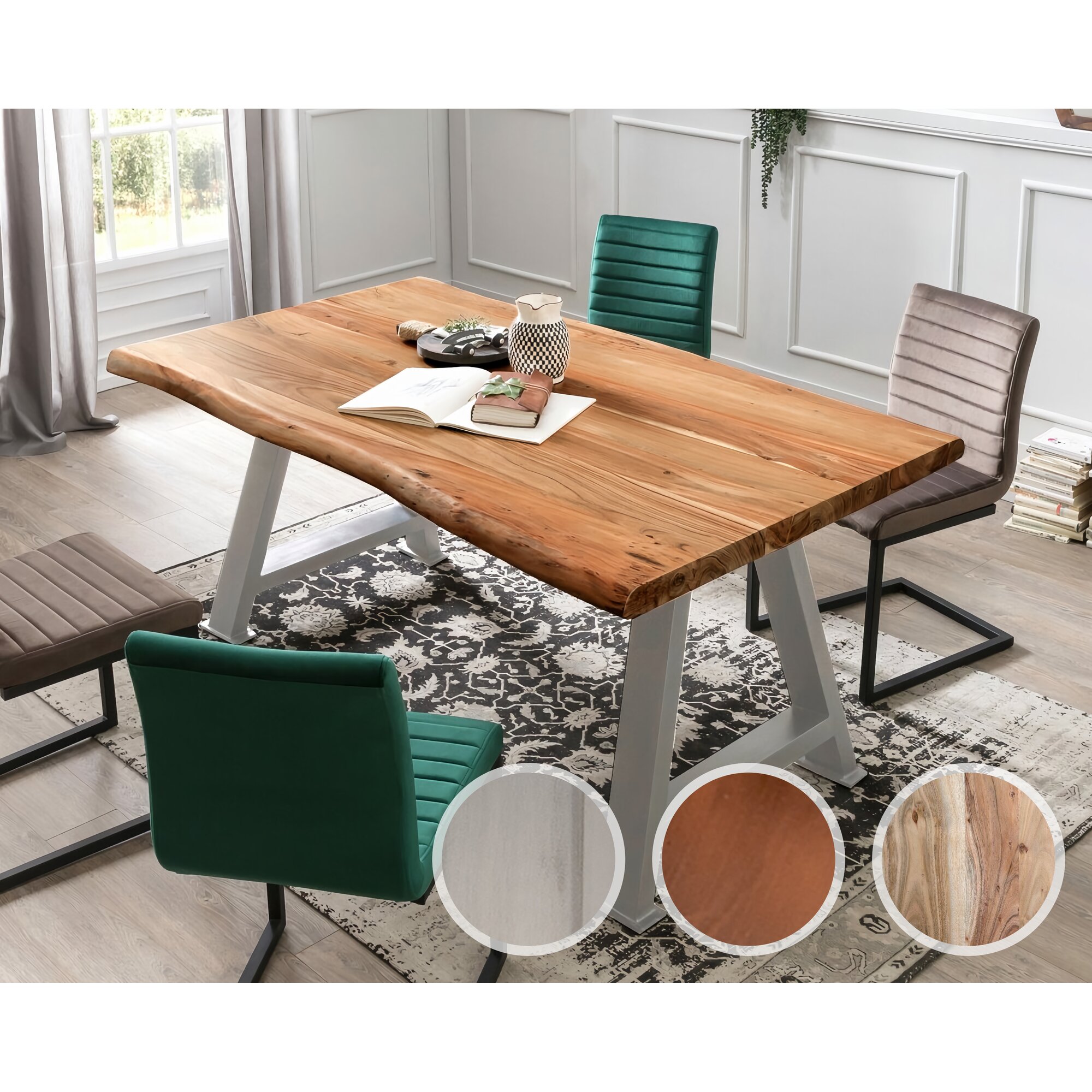 SIT Tops & Tables »Missouri« Akazie Baumkante 5,6 cm / 220x100 cm / Eisen antikbraun