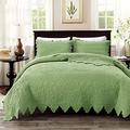 ZCED Hand Patchwork Bedspreads Throw 100% Cotton Super King Size Quilted Quilt Coverlet Blanket 3 Piece Multifunction All Season Soft Comfortable Bed Cover With 2 X Pillowcases,Green