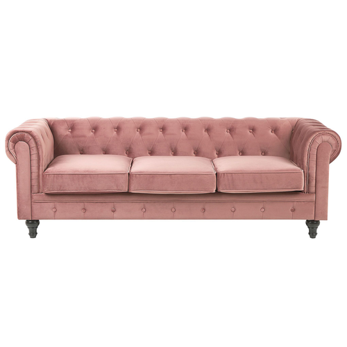 Sofa Rosa Samtstoff 3-Sitzer Chesterfield Stil Glamourös Wohnzimmer