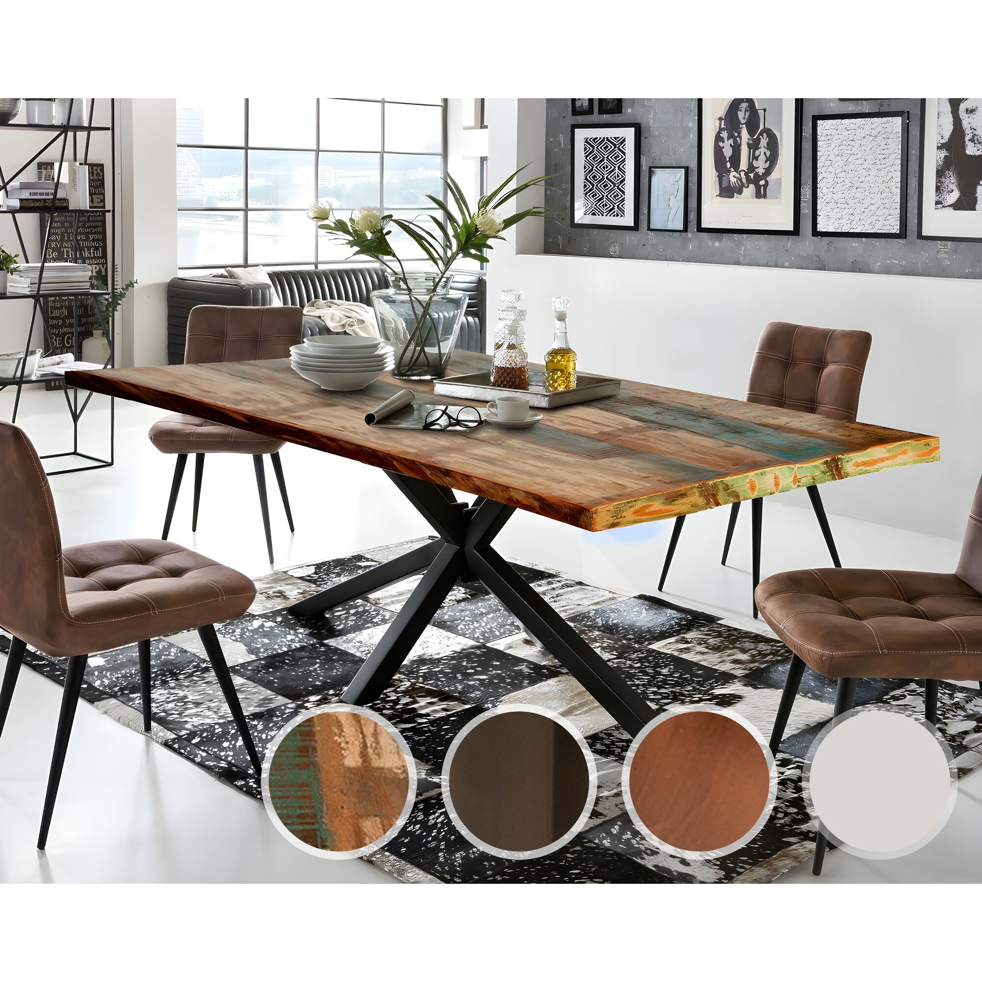 SIT Tops & Tables »Sydney« Esstisch Massivholz Retro 240x100 cm / Eisen antikbraun