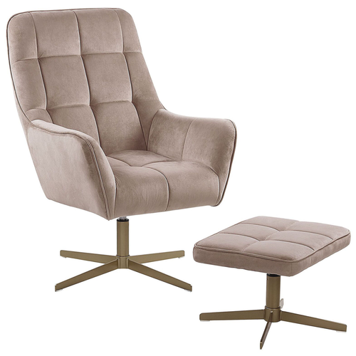 Sessel mit Hocker Beige Samtstoff Metall Wohnzimmer Salon