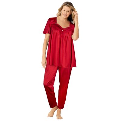 Plus Size Women's Silky 2-Piece PJ Set by Only Necessities in Classic Red (Size M) Pajamas