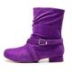 HROYL Women&Girls Flat Dance Boots Suede Slip On Casual Ankle Boot Dance Shoe,QJW1058-Purple-2.5,UK5.5