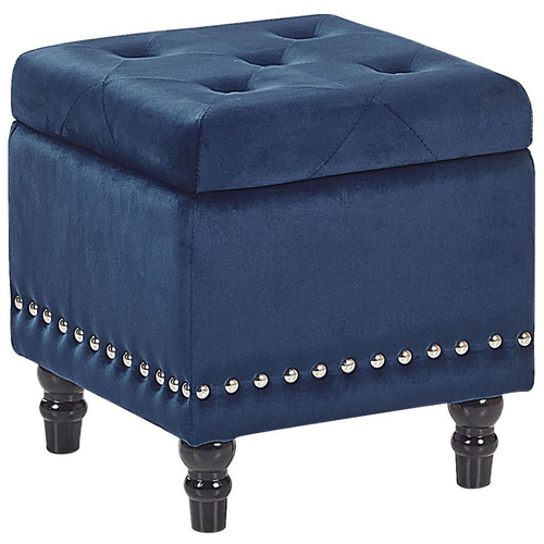 Hocker Blau Samt Silber Metall mit Stauraum quadratisch Flur Wohnzimmer Salon Schlafzimmer Deko Sitzhocker