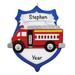 The Holiday Aisle® Fire Truck Emblem Hanging Figurine Ornament Plastic in Blue/Red/Yellow | 4.5 H x 3.75 W x 0.5 D in | Wayfair