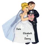 The Holiday Aisle® Wedding Couple Blonde Flowers Hanging Figurine Ornament Plastic in Black/Blue | 4 H x 2.5 W x 0.5 D in | Wayfair