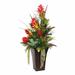 Jenny Silks Luscious Tropical Silk Flowers & Greens In Brown Metal Pot Polysilk in Red | 48 H x 24 W x 20 D in | Wayfair F-113