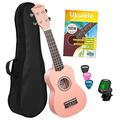 CASCHA Sopran Ukulele Set Französisch für Kinder und Erwachsene I Starter Kit mit 3 Plektren Tasche Lehrbuch Lernvideos über QR-Code I Stimmgerät I Aquila Saiten I Kleine Hawaii Gitarre I Pink/Rosa