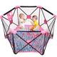 Hadwin Baby Playpen, 6 Panel Foldable and Portable Play Yard for Baby Toddlers, Activity Centre with Breathable Mesh and Storage Bag，Indoor&Outdoor Safe Playard（Black&Pink）