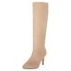 LUXMAX Womens Faux Suede Pointed High Heel Knee High Stiletto Boots with Zip Up Size 2.5UK,Beige