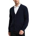 Kallspin Men's Cardigan Sweater Cashmere Wool Blend V Neck Cable Knit Buttons Cardigan with Pockets(Navy Blue,X-Large)