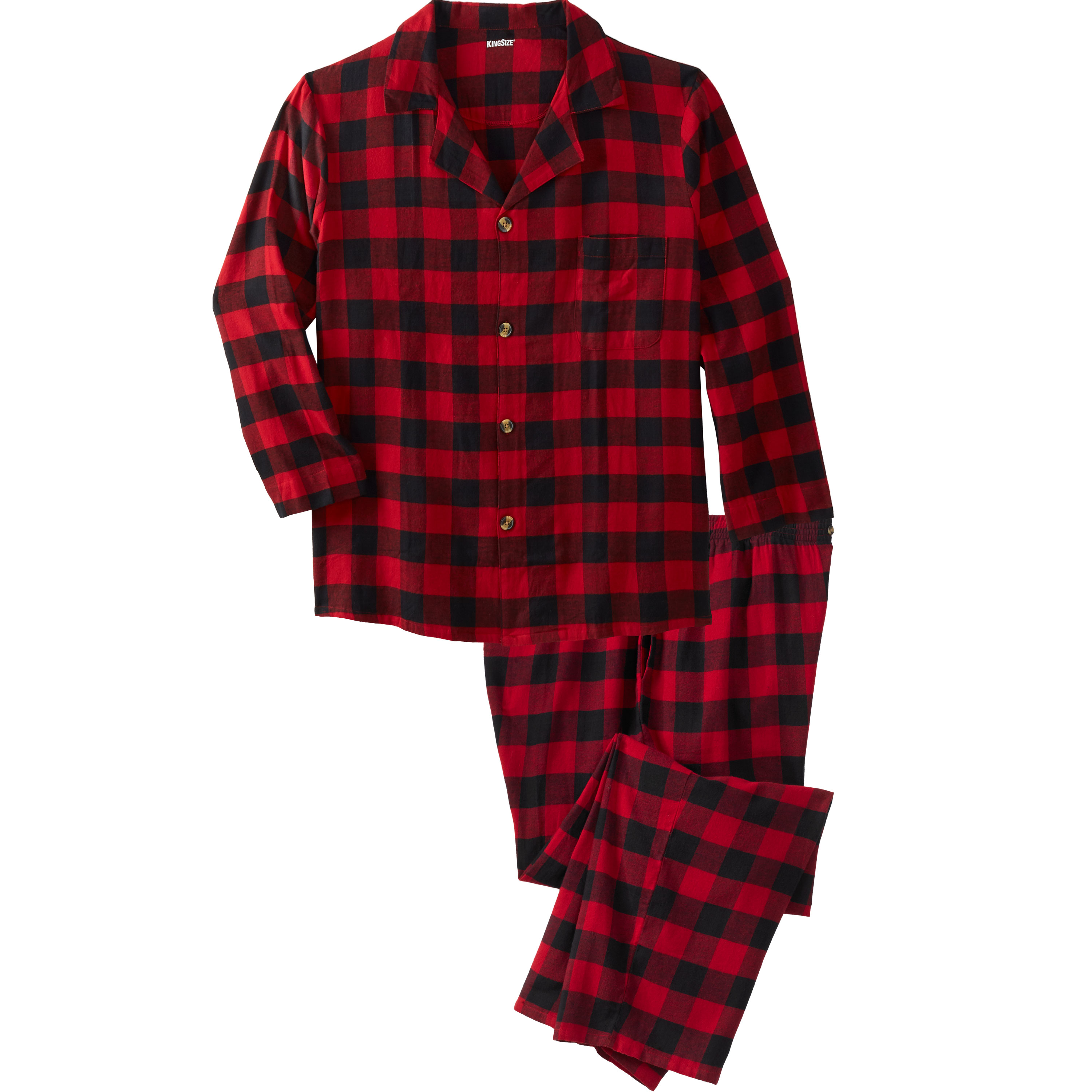 Men’s Big & Tall Plaid Flannel Pajama Set by KingSize in Red Buffalo Check (Size 7XL)