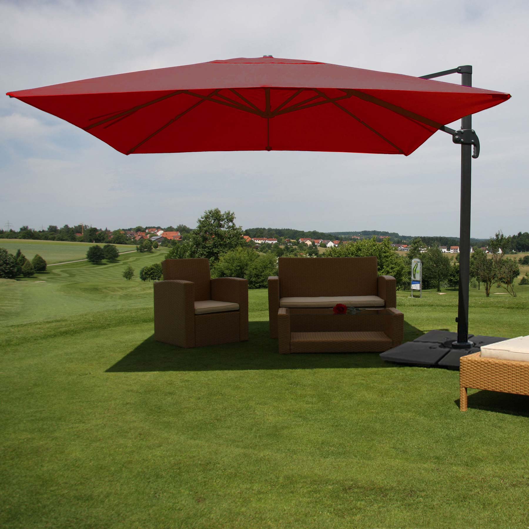 Gastronomie-Ampelschirm HWC-A96, 3x4m (Ø5m) Polyester Alu/Stahl 26kg ~ bordeaux mit Ständer Image