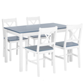 Essgruppe Set Tisch 4 Stühle Weiß mit Grau 120 x 75 cm Kiefernholz Esszimmer Wohnzimmer Modern Country Landhausstil