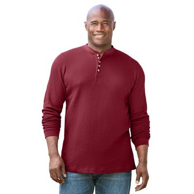 Men's Big & Tall Waffle-Knit Thermal Henley Tee by KingSize in Rich Burgundy (Size 4XL) Long Underwear Top