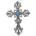 Fleur De Lis Living Ornate Silver Tone Scroll Cross w/ Turquoise Accent Hanging Wall Cross Décor in Blue/Gray | 13.5 H x 9.3 W x 0.6 D in | Wayfair