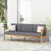 Corrigan Studio® Weatogue Teak Patio Sofa w/ Cushions Wood/Natural Hardwoods in Brown/White | 25.5 H x 76.25 W x 27 D in | Wayfair