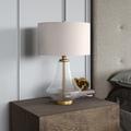 Lagos Table Lamp in Brushed Brass and Seeded Glass with Flax Shade - Hudson & Canal TL0155